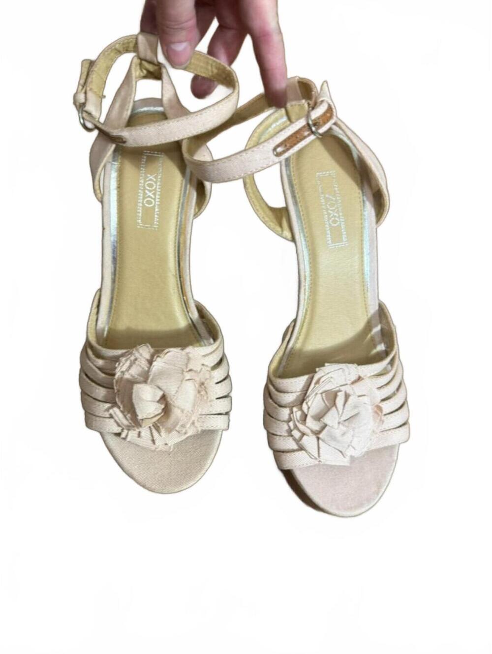 XOXO Women's Cream Floral Embellished Wedge Sandals with Ankle Strap